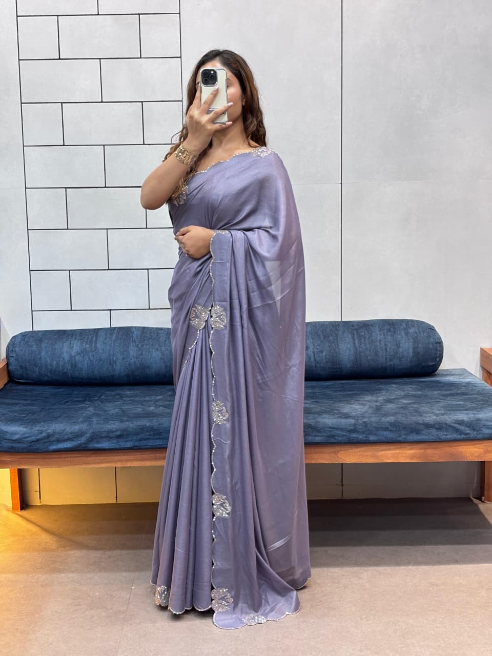 Maverick Fusion Swan Diamond Work Cut Work Saree